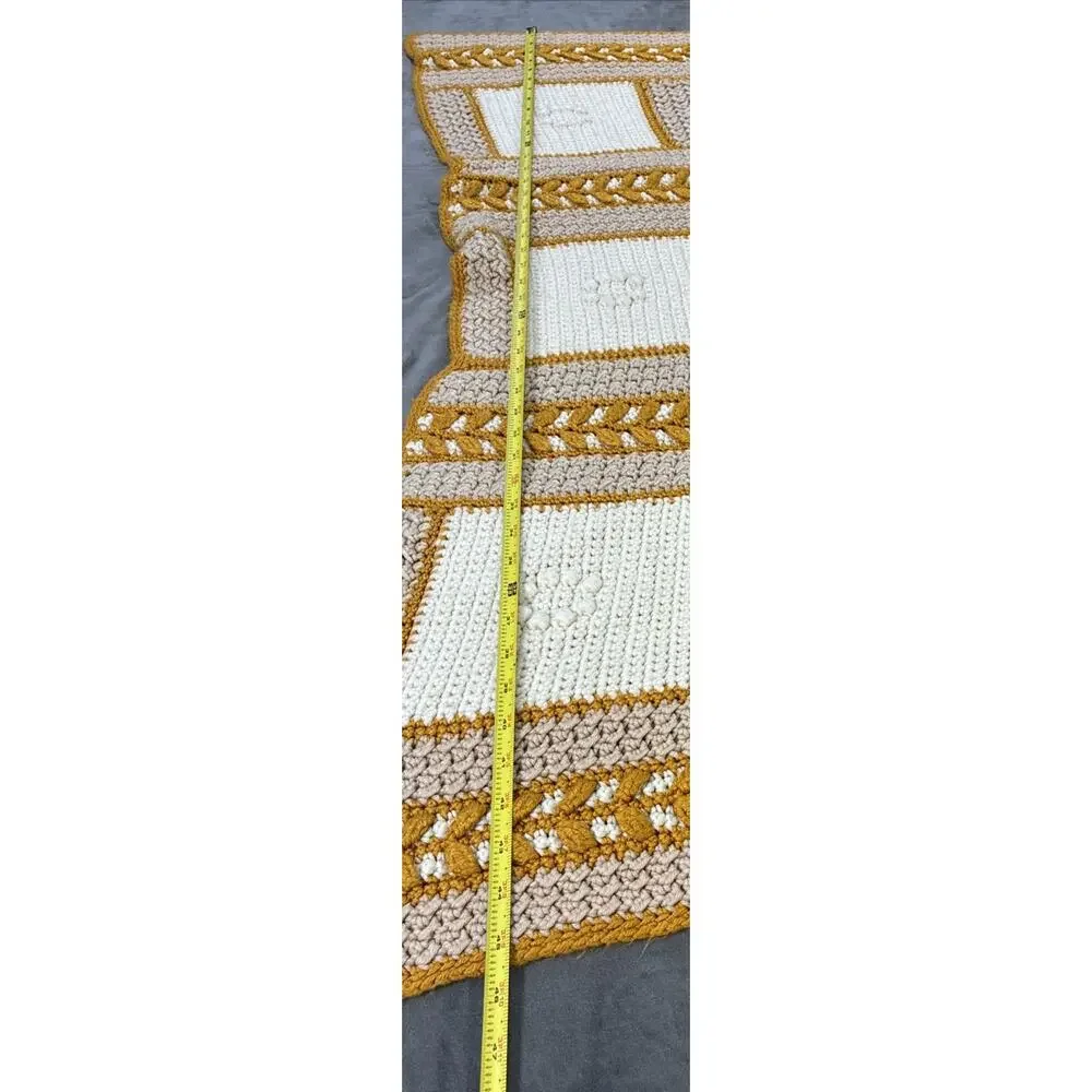 Handmade Crochet Blanket Afghan Throw 70x45 Gold Ivory Tan Vintage Style Charity